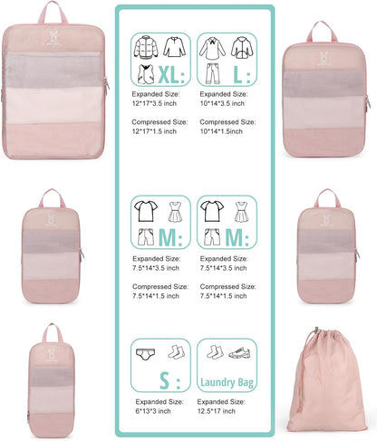 6/8 Sets Compression Packing Cubes for Travel, Portable Zipper Packing Cube for Cloting, Expandable Space Saver Storage Luggage Organizer Bags for Suitcases
