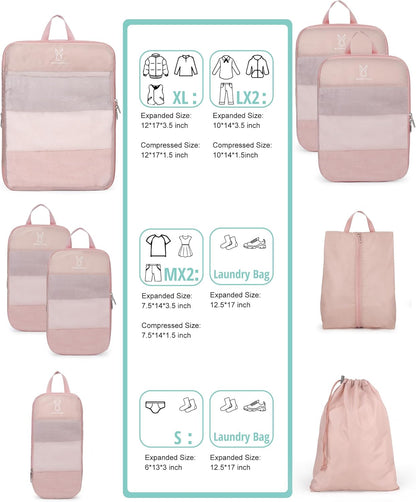 6/8 Sets Compression Packing Cubes for Travel, Portable Zipper Packing Cube for Cloting, Expandable Space Saver Storage Luggage Organizer Bags for Suitcases