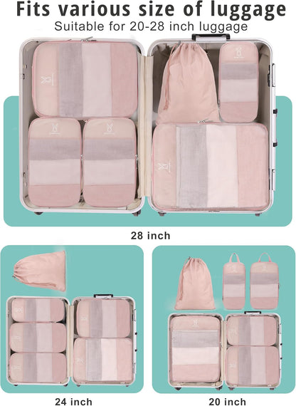 6/8 Sets Compression Packing Cubes for Travel, Portable Zipper Packing Cube for Cloting, Expandable Space Saver Storage Luggage Organizer Bags for Suitcases