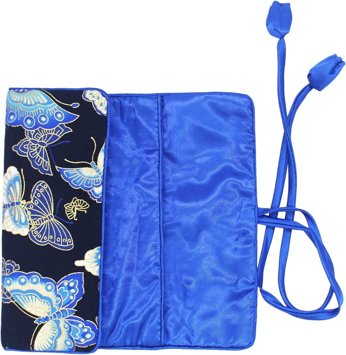 Jewelry Travel Bag Embroidery Travel Jewelry Organizer with Tie Close Embroidered Flower Jewelry Roll for Women Girls (Bamboo Green)