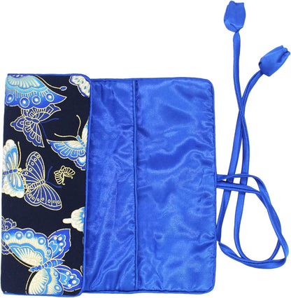 Jewelry Travel Bag Embroidery Travel Jewelry Organizer with Tie Close Embroidered Flower Jewelry Roll for Women Girls (Bamboo Green)