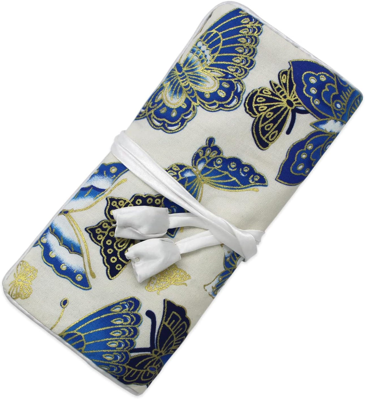 Jewelry Travel Bag Embroidery Travel Jewelry Organizer with Tie Close Embroidered Flower Jewelry Roll for Women Girls (Bamboo Green)