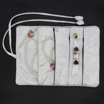 Jewelry Travel Bag Embroidery Travel Jewelry Organizer with Tie Close Embroidered Flower Jewelry Roll for Women Girls (Bamboo Green)
