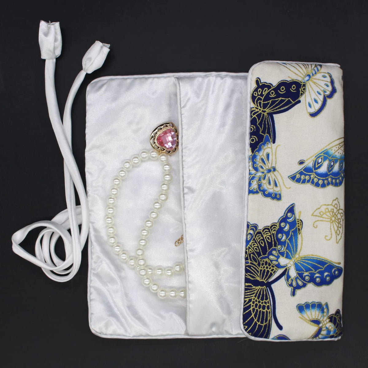 Jewelry Travel Bag Embroidery Travel Jewelry Organizer with Tie Close Embroidered Flower Jewelry Roll for Women Girls (Bamboo Green)