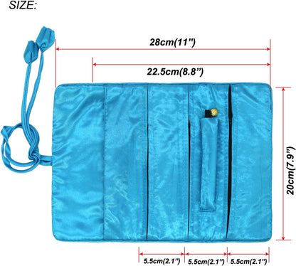 Jewelry Travel Bag Embroidery Travel Jewelry Organizer with Tie Close Embroidered Flower Jewelry Roll for Women Girls (Bamboo Green)