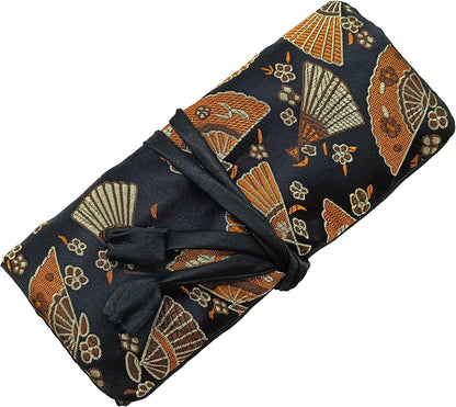 Jewelry Travel Bag Embroidery Travel Jewelry Organizer with Tie Close Embroidered Flower Jewelry Roll for Women Girls (Bamboo Green)