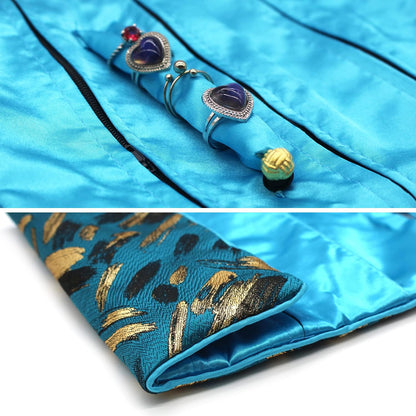 Jewelry Travel Bag Embroidery Travel Jewelry Organizer with Tie Close Embroidered Flower Jewelry Roll for Women Girls (Bamboo Green)