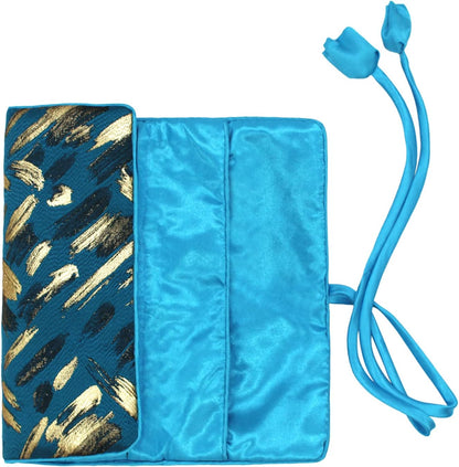 Jewelry Travel Bag Embroidery Travel Jewelry Organizer with Tie Close Embroidered Flower Jewelry Roll for Women Girls (Bamboo Green)