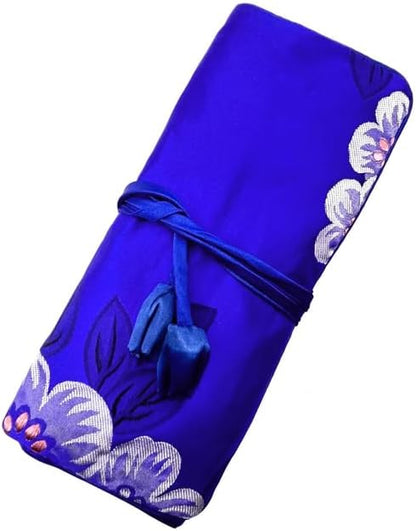 Jewelry Travel Bag Embroidery Travel Jewelry Organizer with Tie Close Embroidered Flower Jewelry Roll for Women Girls (Bamboo Green)