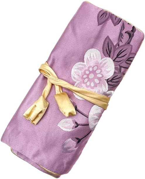 Jewelry Travel Bag Embroidery Travel Jewelry Organizer with Tie Close Embroidered Flower Jewelry Roll for Women Girls (Bamboo Green)