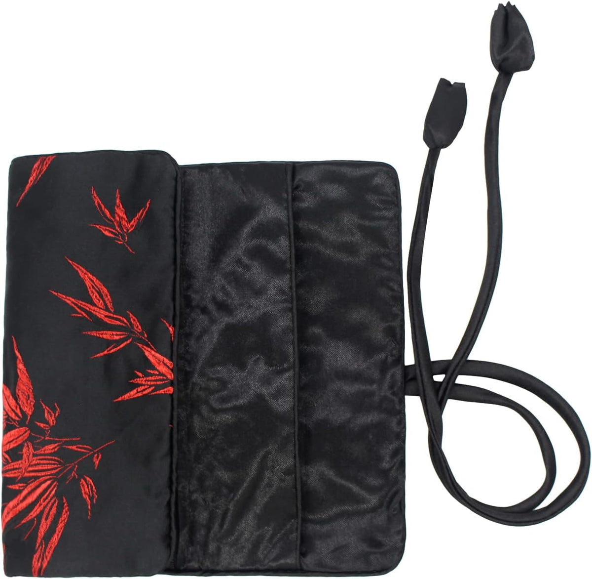 Jewelry Travel Bag Embroidery Travel Jewelry Organizer with Tie Close Embroidered Flower Jewelry Roll for Women Girls (Bamboo Green)