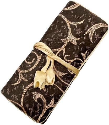 Jewelry Travel Bag Embroidery Travel Jewelry Organizer with Tie Close Embroidered Flower Jewelry Roll for Women Girls (Bamboo Green)