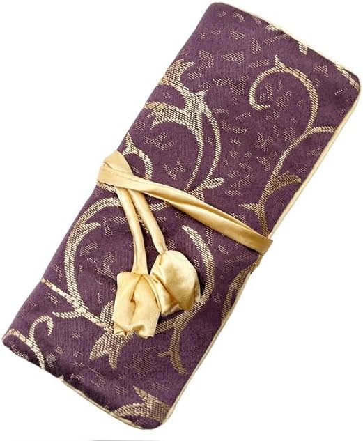 Jewelry Travel Bag Embroidery Travel Jewelry Organizer with Tie Close Embroidered Flower Jewelry Roll for Women Girls (Bamboo Green)
