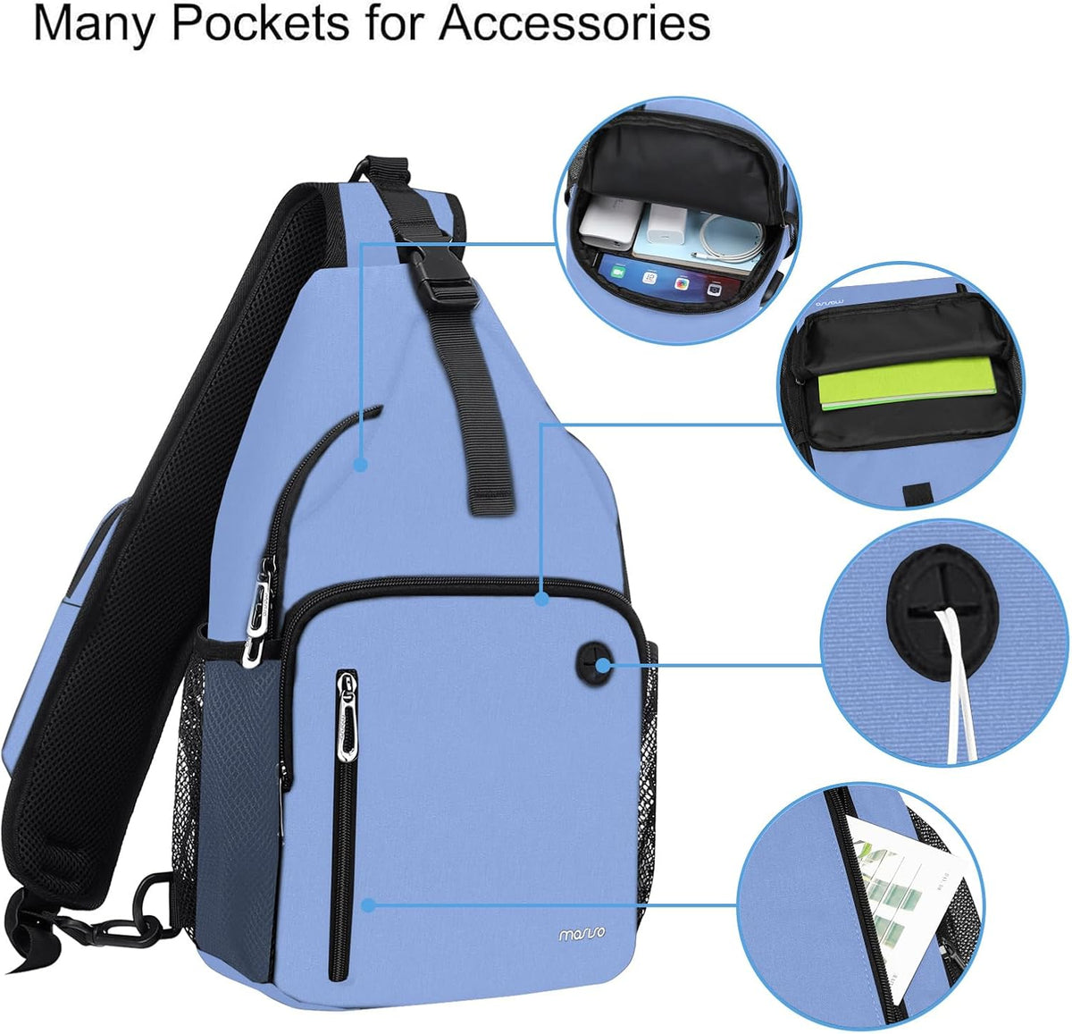 Sling Backpack Bag, Crossbody Shoulder Bag Travel Hiking Daypack Chest Bag with Front Square Pocket&USB Charging Port