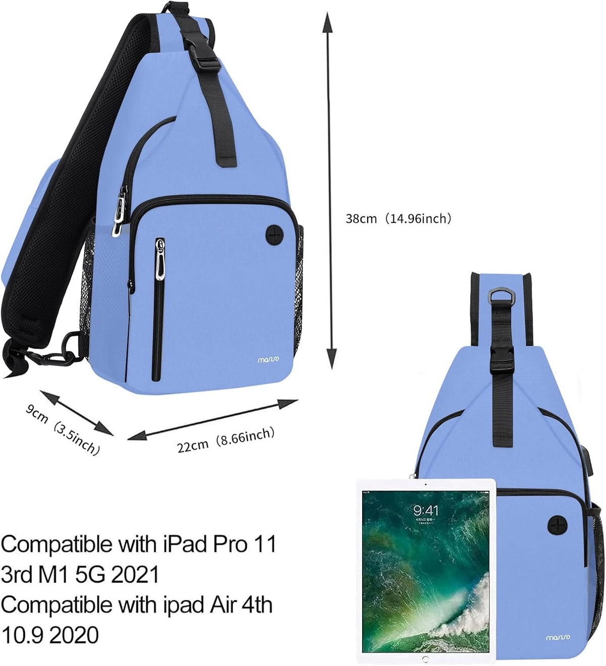 Sling Backpack Bag, Crossbody Shoulder Bag Travel Hiking Daypack Chest Bag with Front Square Pocket&USB Charging Port