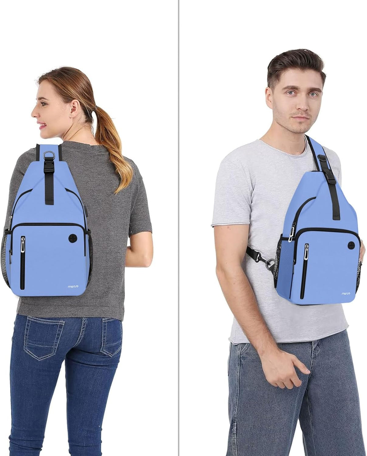 Sling Backpack Bag, Crossbody Shoulder Bag Travel Hiking Daypack Chest Bag with Front Square Pocket&USB Charging Port