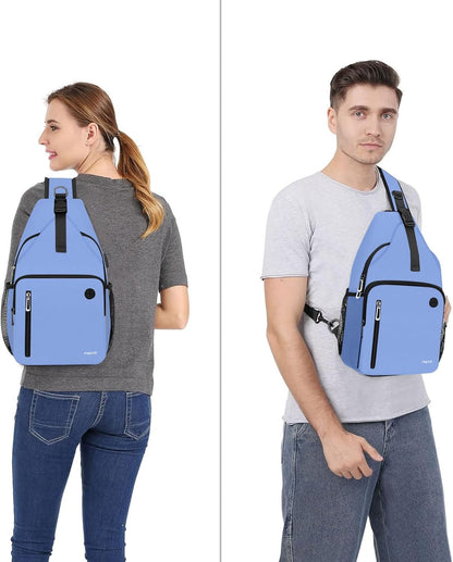 Sling Backpack Bag, Crossbody Shoulder Bag Travel Hiking Daypack Chest Bag with Front Square Pocket&USB Charging Port