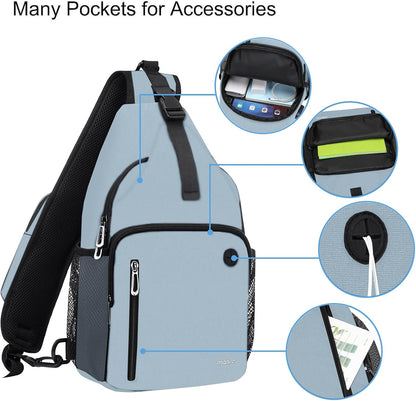 Sling Backpack Bag, Crossbody Shoulder Bag Travel Hiking Daypack Chest Bag with Front Square Pocket&USB Charging Port