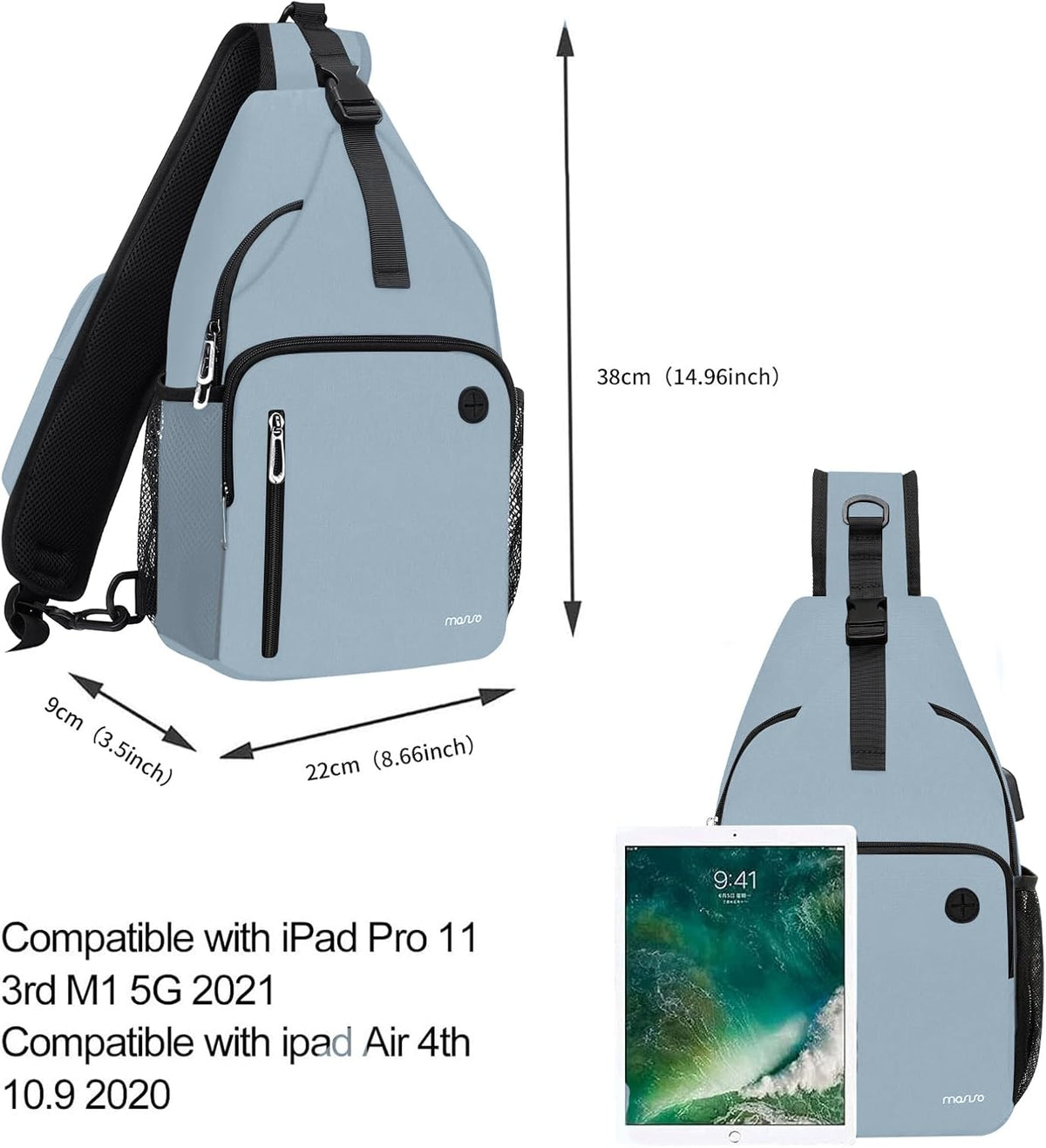 Sling Backpack Bag, Crossbody Shoulder Bag Travel Hiking Daypack Chest Bag with Front Square Pocket&USB Charging Port