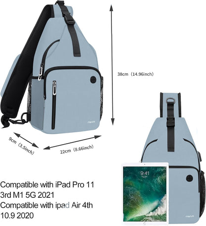Sling Backpack Bag, Crossbody Shoulder Bag Travel Hiking Daypack Chest Bag with Front Square Pocket&USB Charging Port
