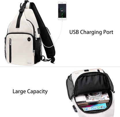 Sling Backpack Bag, Crossbody Shoulder Bag Travel Hiking Daypack Chest Bag with Front Square Pocket&USB Charging Port