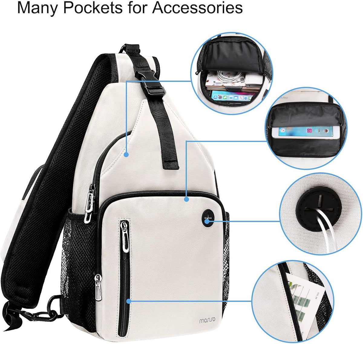 Sling Backpack Bag, Crossbody Shoulder Bag Travel Hiking Daypack Chest Bag with Front Square Pocket&USB Charging Port