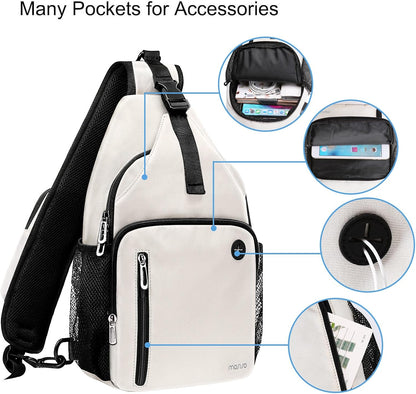 Sling Backpack Bag, Crossbody Shoulder Bag Travel Hiking Daypack Chest Bag with Front Square Pocket&USB Charging Port