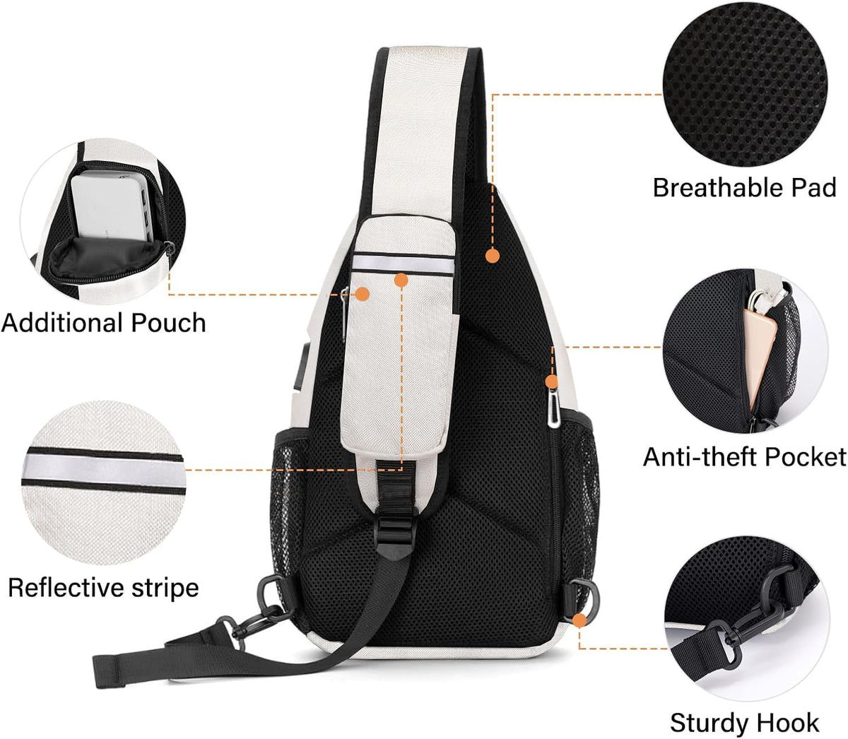 Sling Backpack Bag, Crossbody Shoulder Bag Travel Hiking Daypack Chest Bag with Front Square Pocket&USB Charging Port