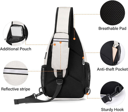 Sling Backpack Bag, Crossbody Shoulder Bag Travel Hiking Daypack Chest Bag with Front Square Pocket&USB Charging Port