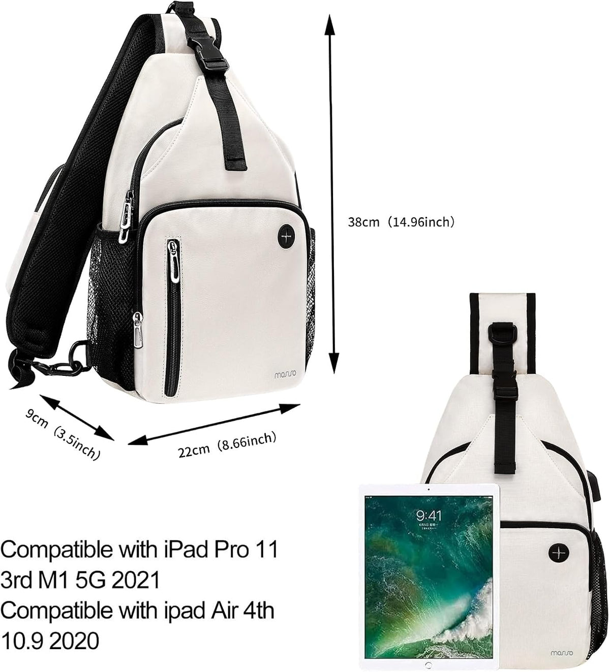 Sling Backpack Bag, Crossbody Shoulder Bag Travel Hiking Daypack Chest Bag with Front Square Pocket&USB Charging Port