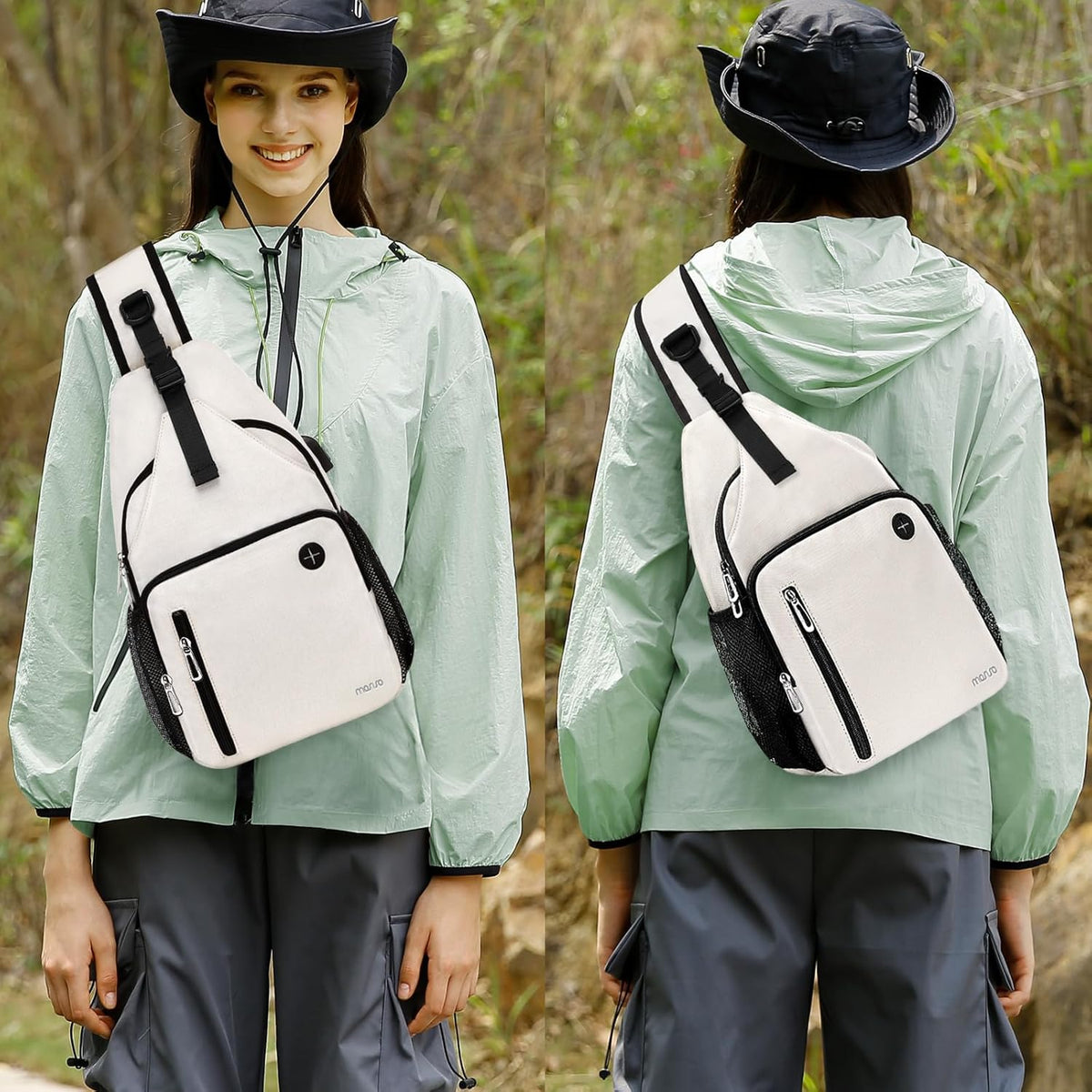 Sling Backpack Bag, Crossbody Shoulder Bag Travel Hiking Daypack Chest Bag with Front Square Pocket&USB Charging Port