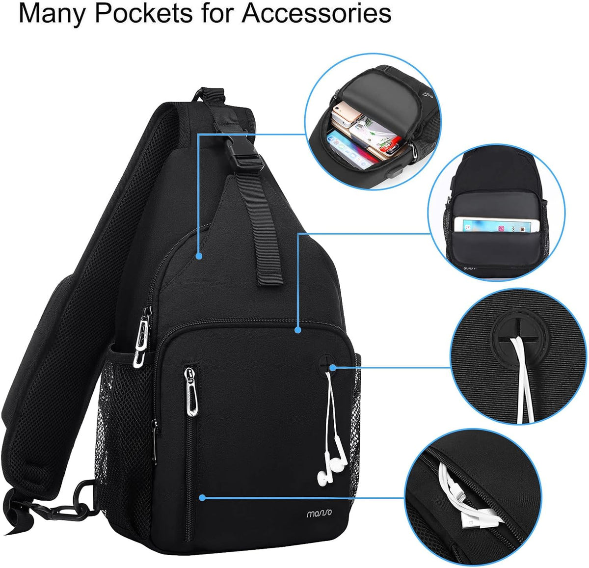 Sling Backpack Bag, Crossbody Shoulder Bag Travel Hiking Daypack Chest Bag with Front Square Pocket&USB Charging Port
