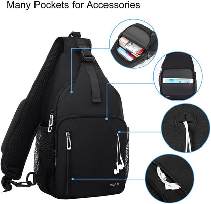 Sling Backpack Bag, Crossbody Shoulder Bag Travel Hiking Daypack Chest Bag with Front Square Pocket&USB Charging Port