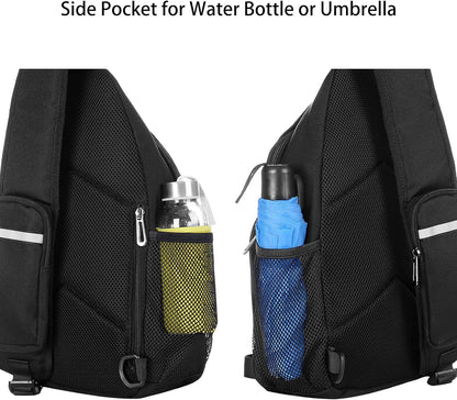 Sling Backpack Bag, Crossbody Shoulder Bag Travel Hiking Daypack Chest Bag with Front Square Pocket&USB Charging Port