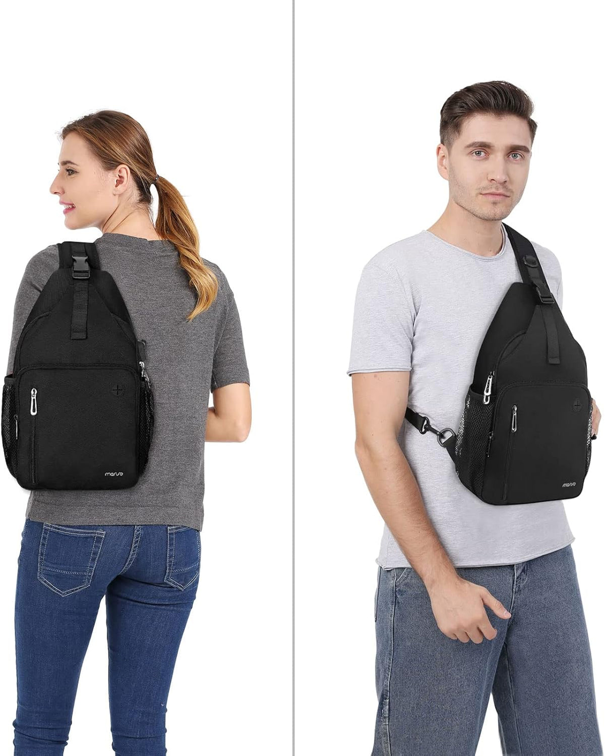 Sling Backpack Bag, Crossbody Shoulder Bag Travel Hiking Daypack Chest Bag with Front Square Pocket&USB Charging Port