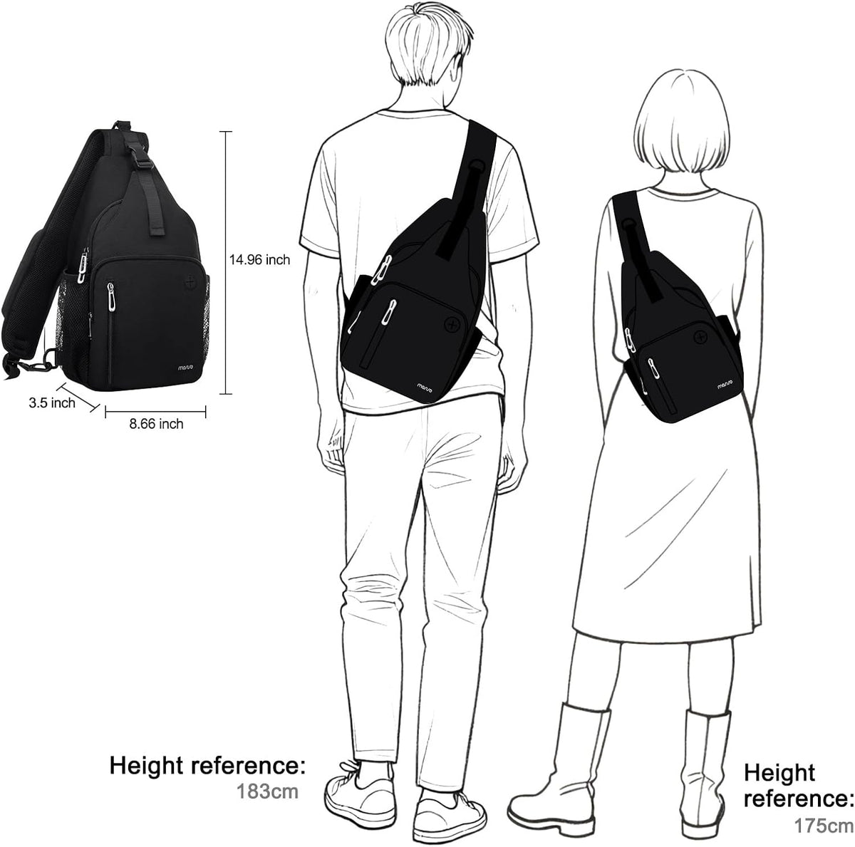 Sling Backpack Bag, Crossbody Shoulder Bag Travel Hiking Daypack Chest Bag with Front Square Pocket&USB Charging Port