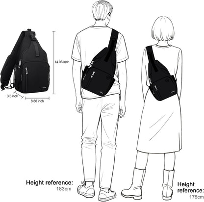 Sling Backpack Bag, Crossbody Shoulder Bag Travel Hiking Daypack Chest Bag with Front Square Pocket&USB Charging Port