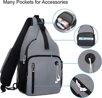 Sling Backpack Bag, Crossbody Shoulder Bag Travel Hiking Daypack Chest Bag with Front Square Pocket&USB Charging Port