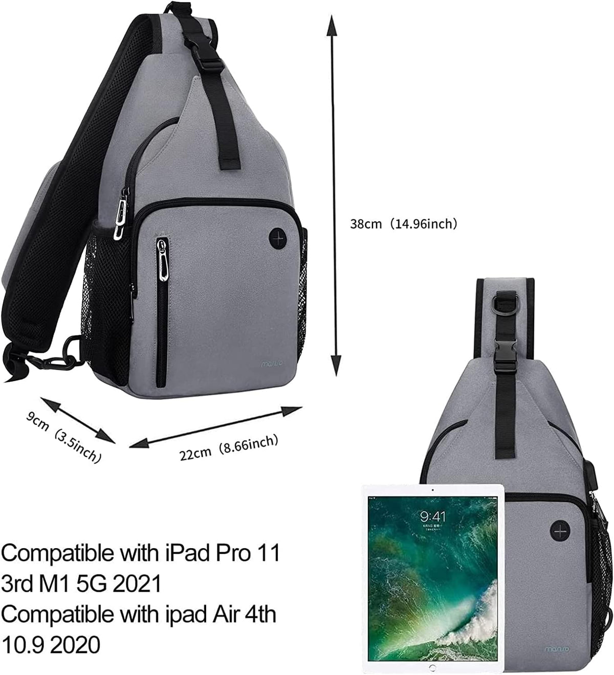 Sling Backpack Bag, Crossbody Shoulder Bag Travel Hiking Daypack Chest Bag with Front Square Pocket&USB Charging Port