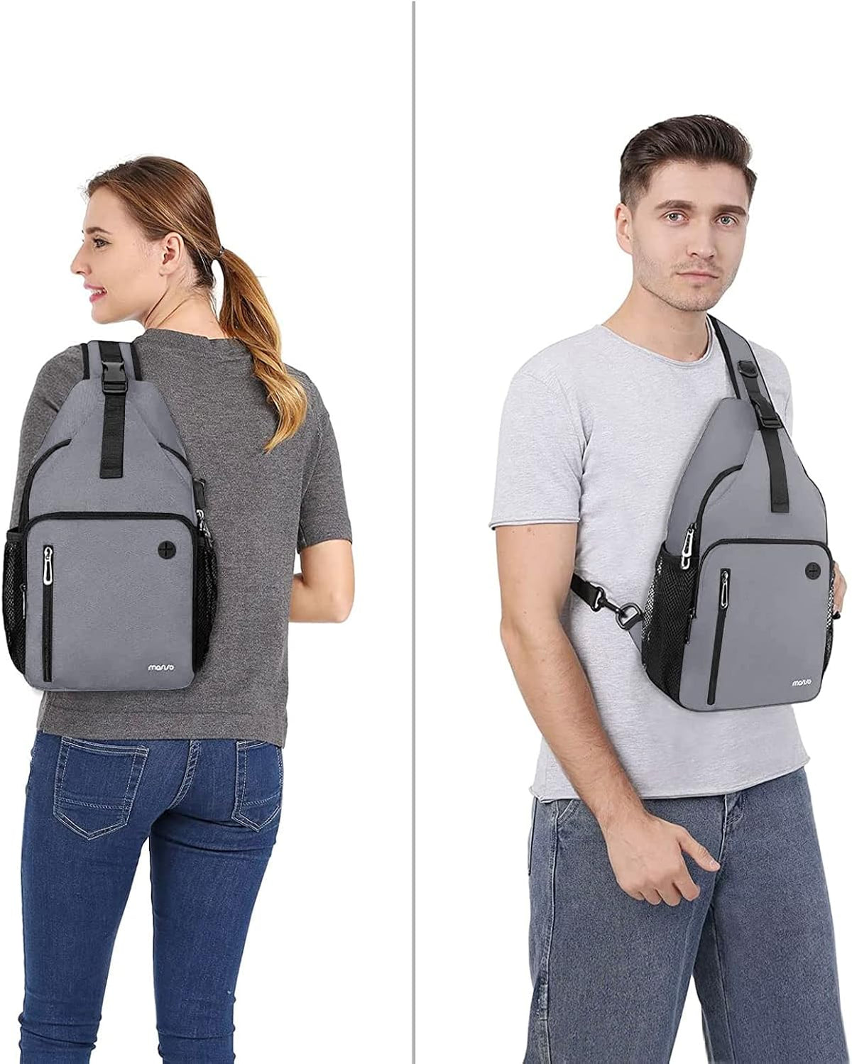 Sling Backpack Bag, Crossbody Shoulder Bag Travel Hiking Daypack Chest Bag with Front Square Pocket&USB Charging Port