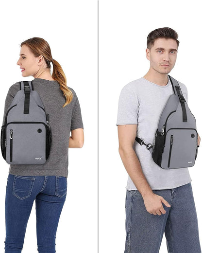Sling Backpack Bag, Crossbody Shoulder Bag Travel Hiking Daypack Chest Bag with Front Square Pocket&USB Charging Port