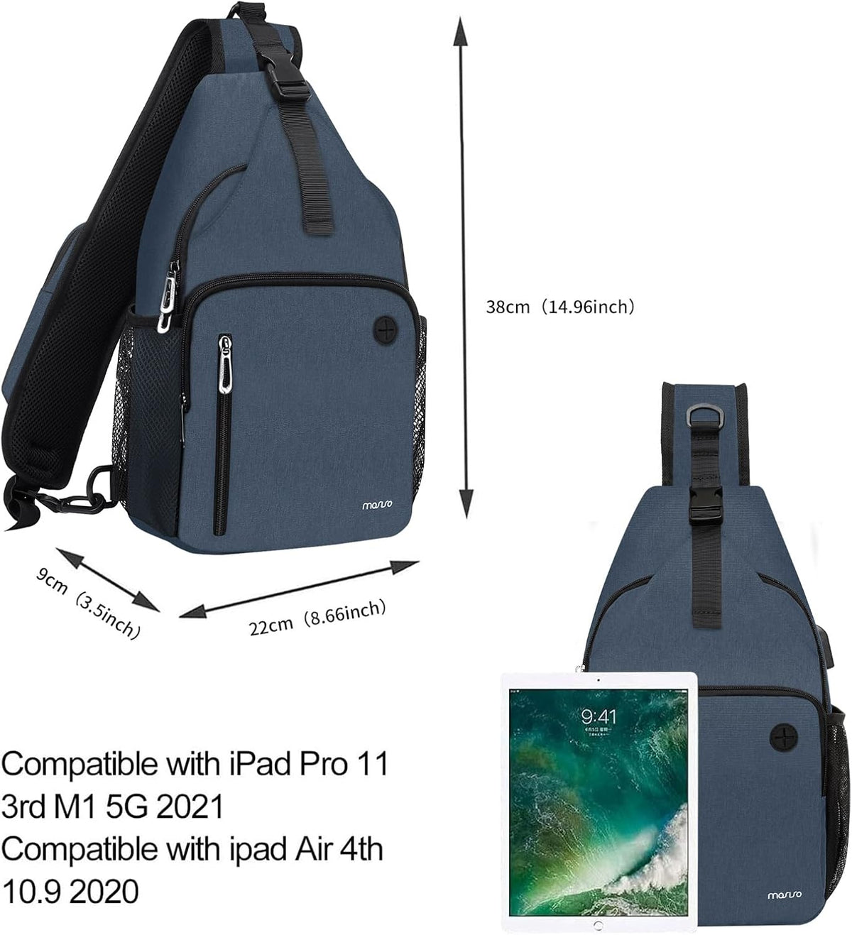 Sling Backpack Bag, Crossbody Shoulder Bag Travel Hiking Daypack Chest Bag with Front Square Pocket&USB Charging Port