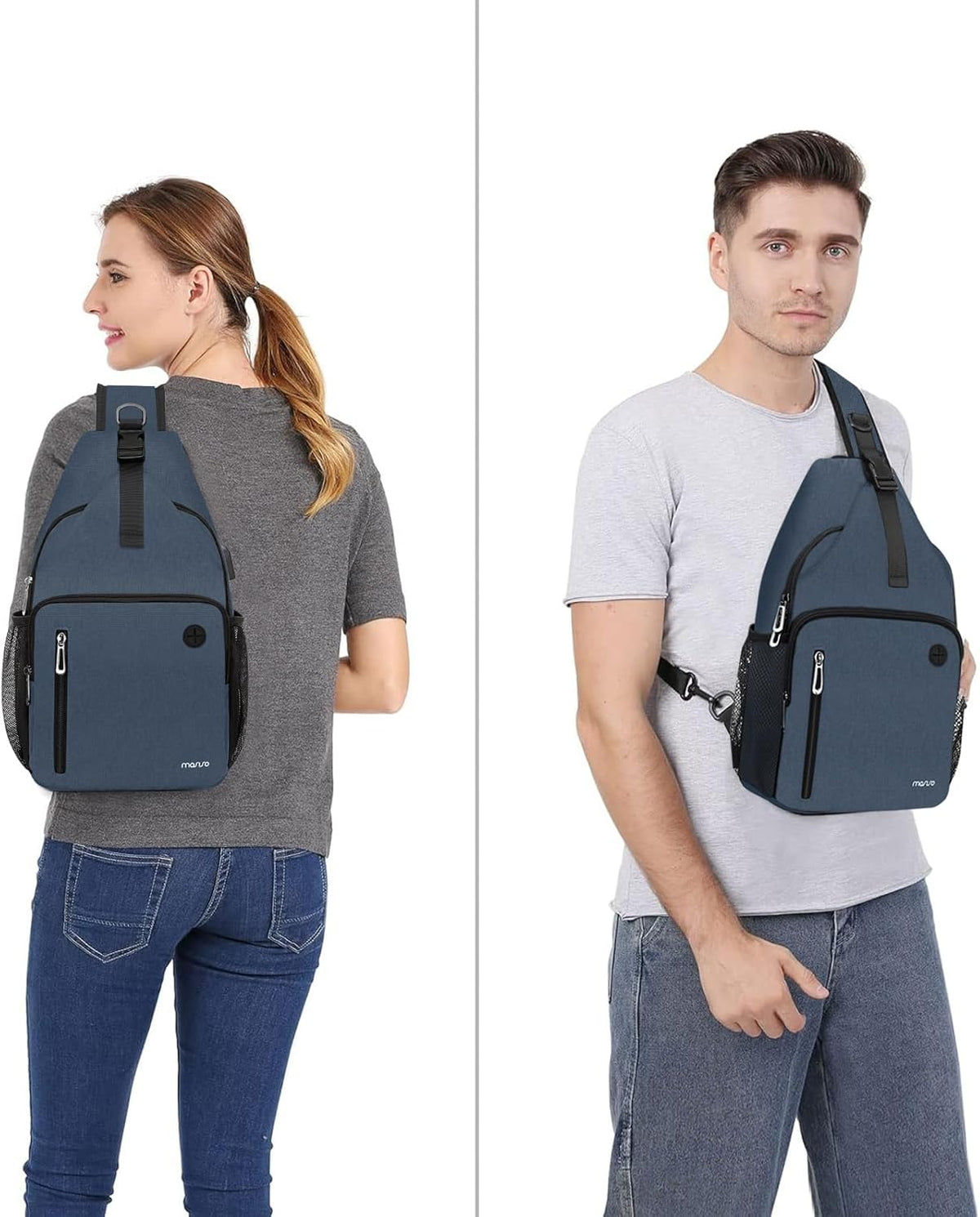 Sling Backpack Bag, Crossbody Shoulder Bag Travel Hiking Daypack Chest Bag with Front Square Pocket&USB Charging Port
