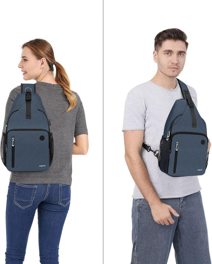 Sling Backpack Bag, Crossbody Shoulder Bag Travel Hiking Daypack Chest Bag with Front Square Pocket&USB Charging Port