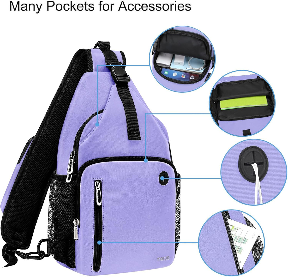 Sling Backpack Bag, Crossbody Shoulder Bag Travel Hiking Daypack Chest Bag with Front Square Pocket&USB Charging Port