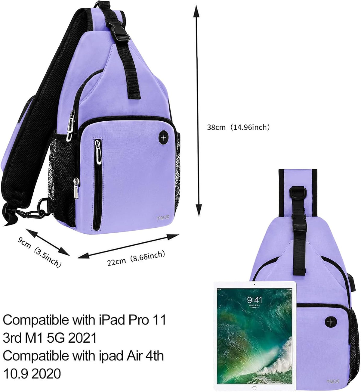 Sling Backpack Bag, Crossbody Shoulder Bag Travel Hiking Daypack Chest Bag with Front Square Pocket&USB Charging Port