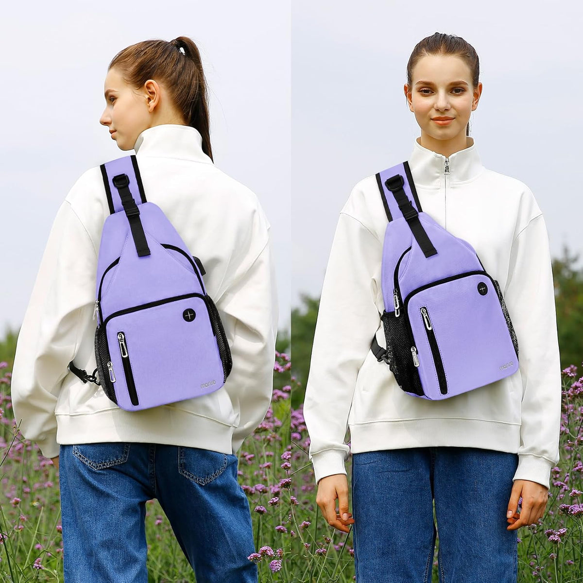 Sling Backpack Bag, Crossbody Shoulder Bag Travel Hiking Daypack Chest Bag with Front Square Pocket&USB Charging Port