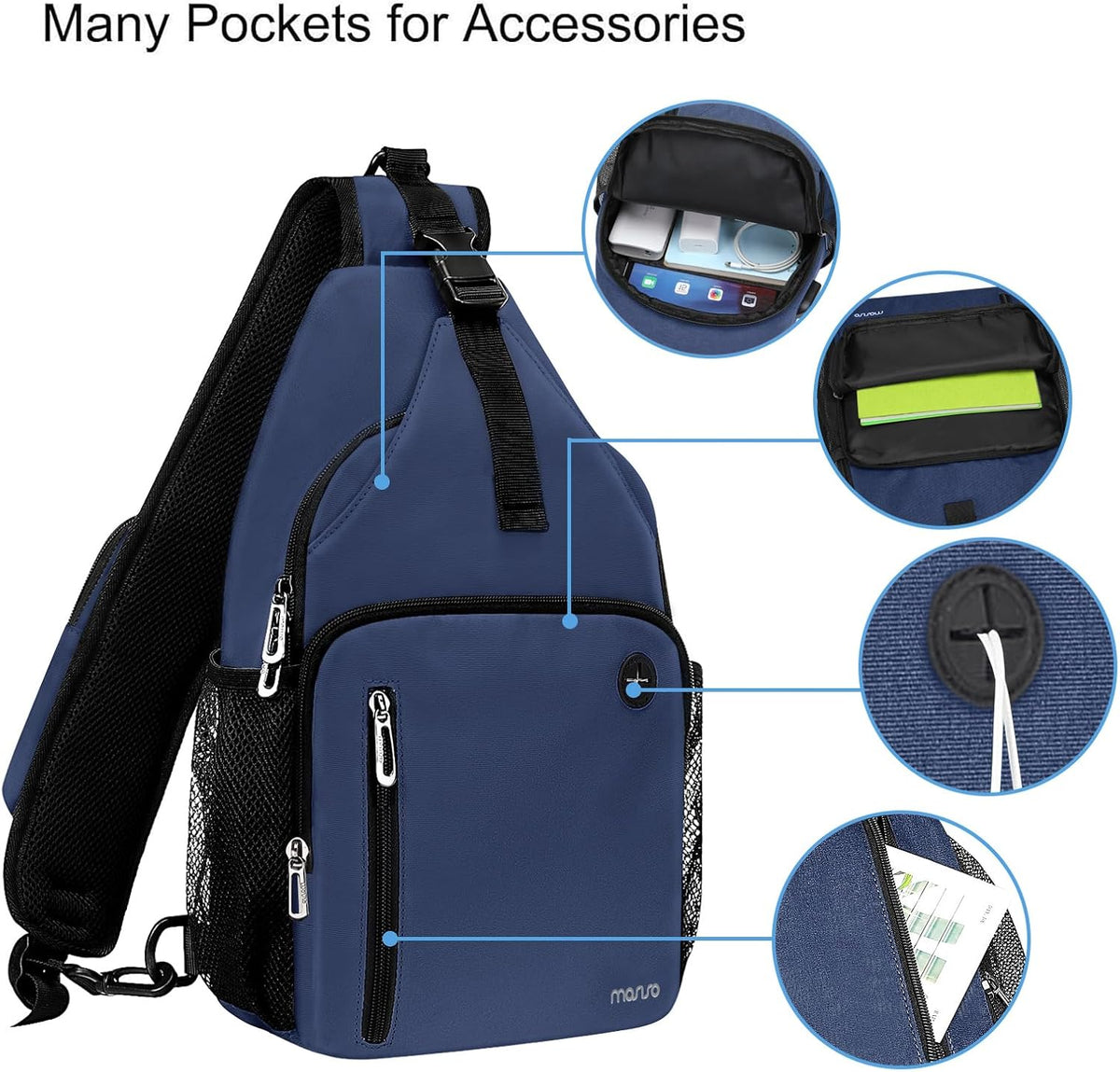 Sling Backpack Bag, Crossbody Shoulder Bag Travel Hiking Daypack Chest Bag with Front Square Pocket&USB Charging Port