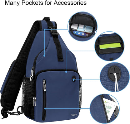 Sling Backpack Bag, Crossbody Shoulder Bag Travel Hiking Daypack Chest Bag with Front Square Pocket&USB Charging Port