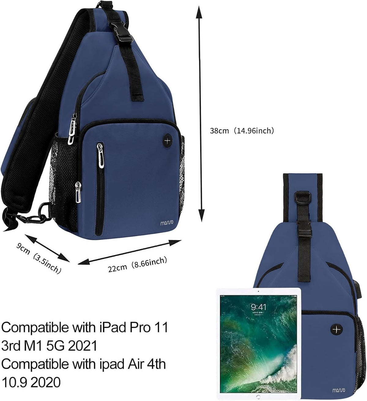 Sling Backpack Bag, Crossbody Shoulder Bag Travel Hiking Daypack Chest Bag with Front Square Pocket&USB Charging Port